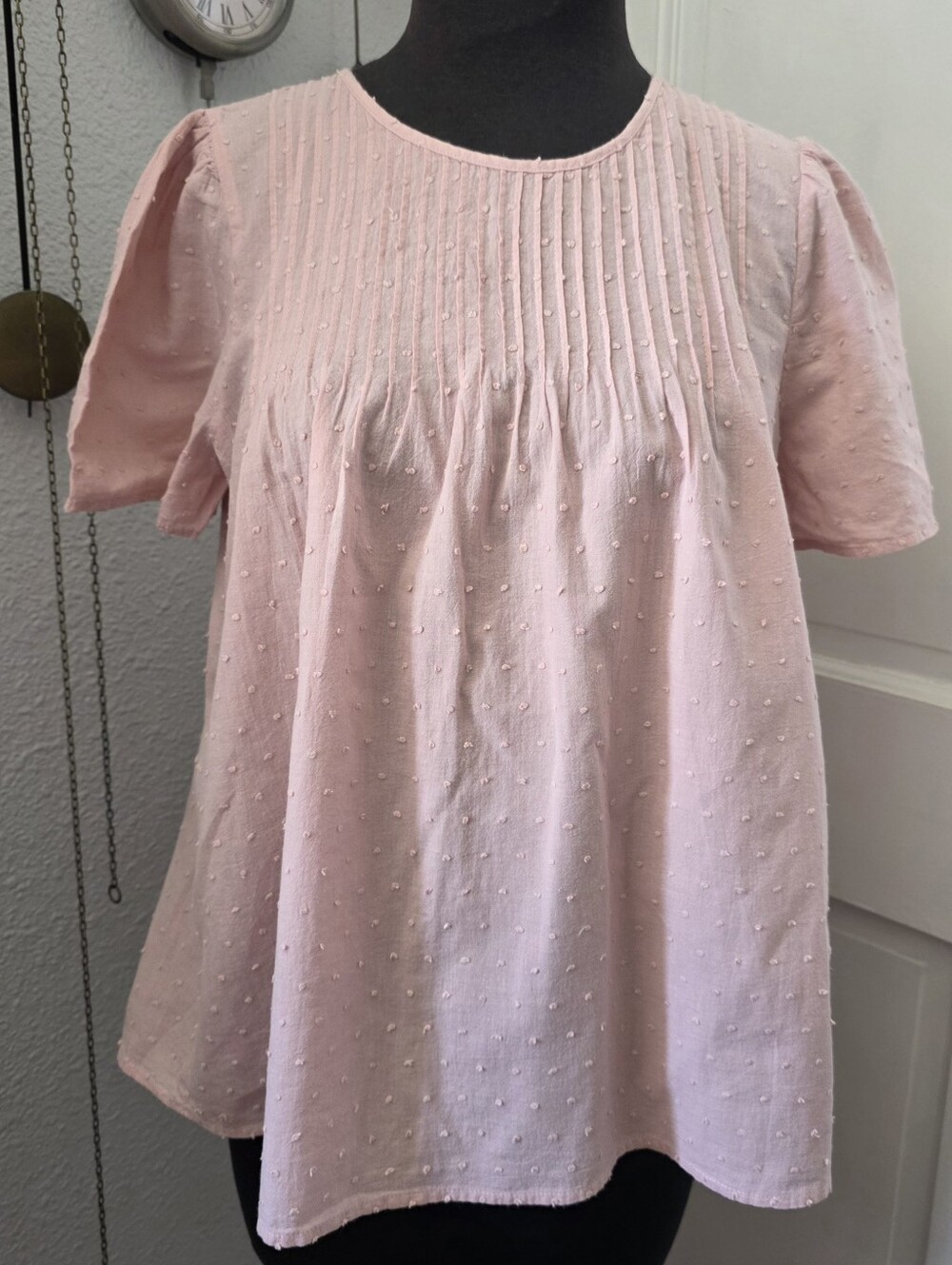 Madewell Dusty Rose Pleated Swiss Dot Top